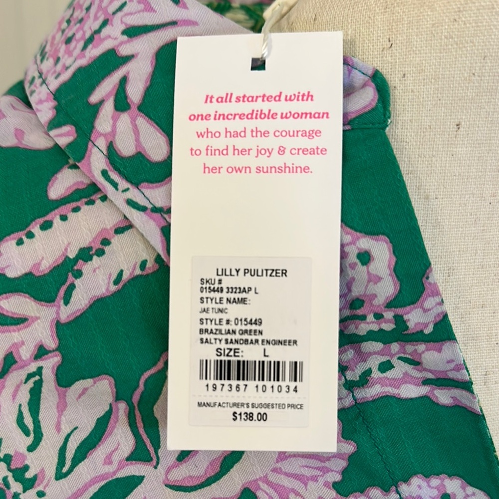 Lilly Pulitzer NWT Green and Pink Floral Tunic - Picture 4 of 5
